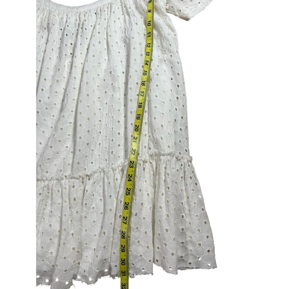 FREE PEOPLE JANIE EYELET RUFFLE MINI TUNIC DRESS Small Size White Embroidery - Picture 12 of 14